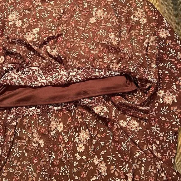 Knox Rose Maxi Dress Tiered Floral Print Mixed Print Strappy Burgundy XS Prairie - Picture 12 of 14